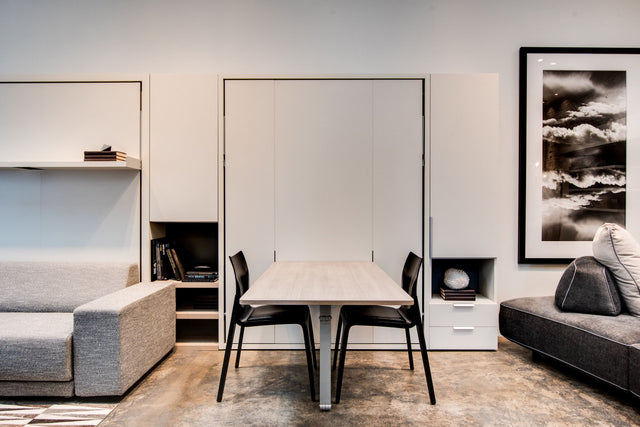 wall bed with table in our la showroom