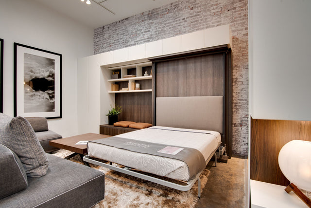wall bed with desk and shelving at our la showroom
