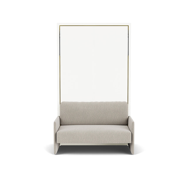 Altea Sofa Murphy Bed in closed position with gray fabric sofa and clean white wall bed, multifunctional furniture for small spaces.