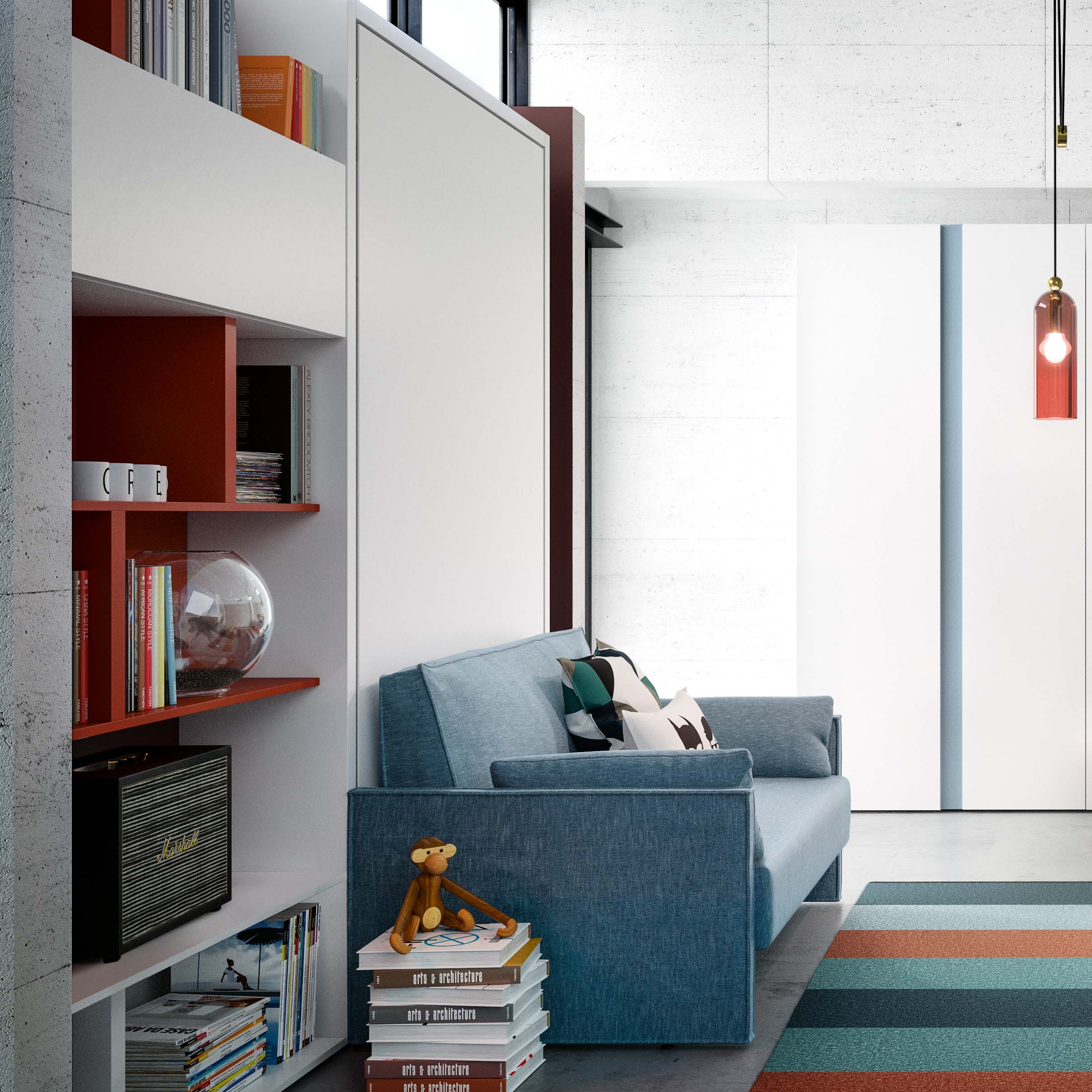 Side view of the Altea Sofa Murphy Bed in a modern living space, emphasizing multifunctional furniture that blends a cozy sofa with a hidden murphy bed.