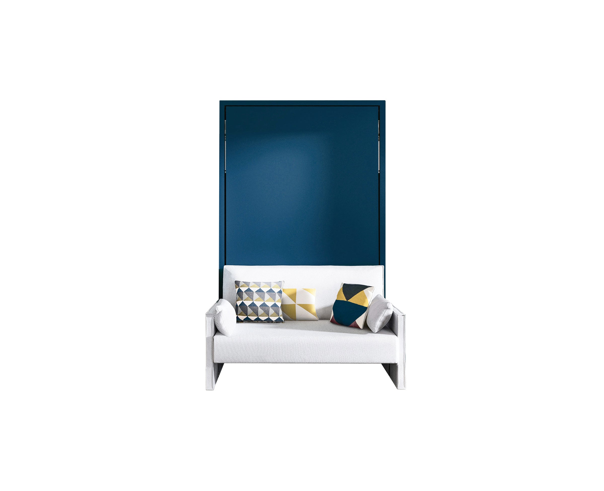 Altea Sofa Murphy Bed in blue fabric with wall bed closed – space saving furniture for small spaces