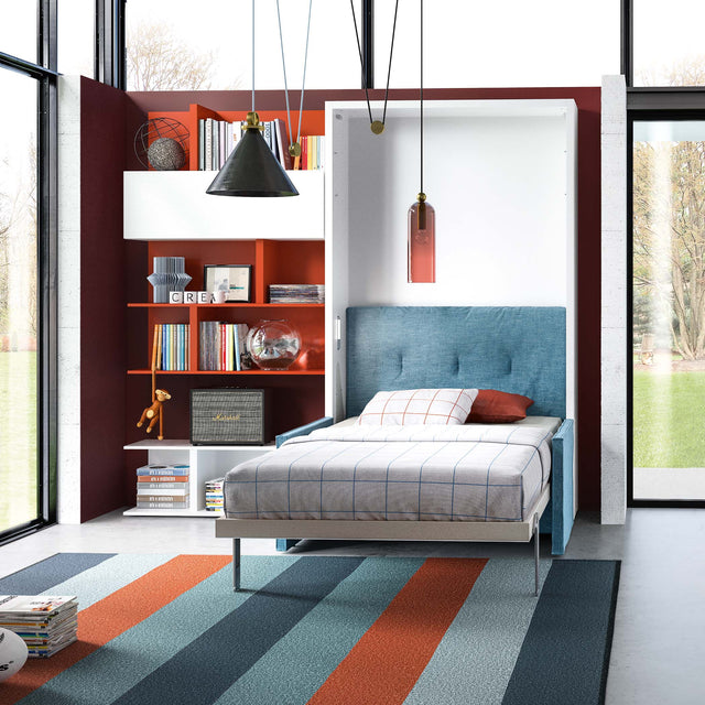 Altea Sofa Murphy Bed open to reveal a queen-size sleeping area with upholstered headboard, offering a stylish murphy bed queen option for compact living spaces.