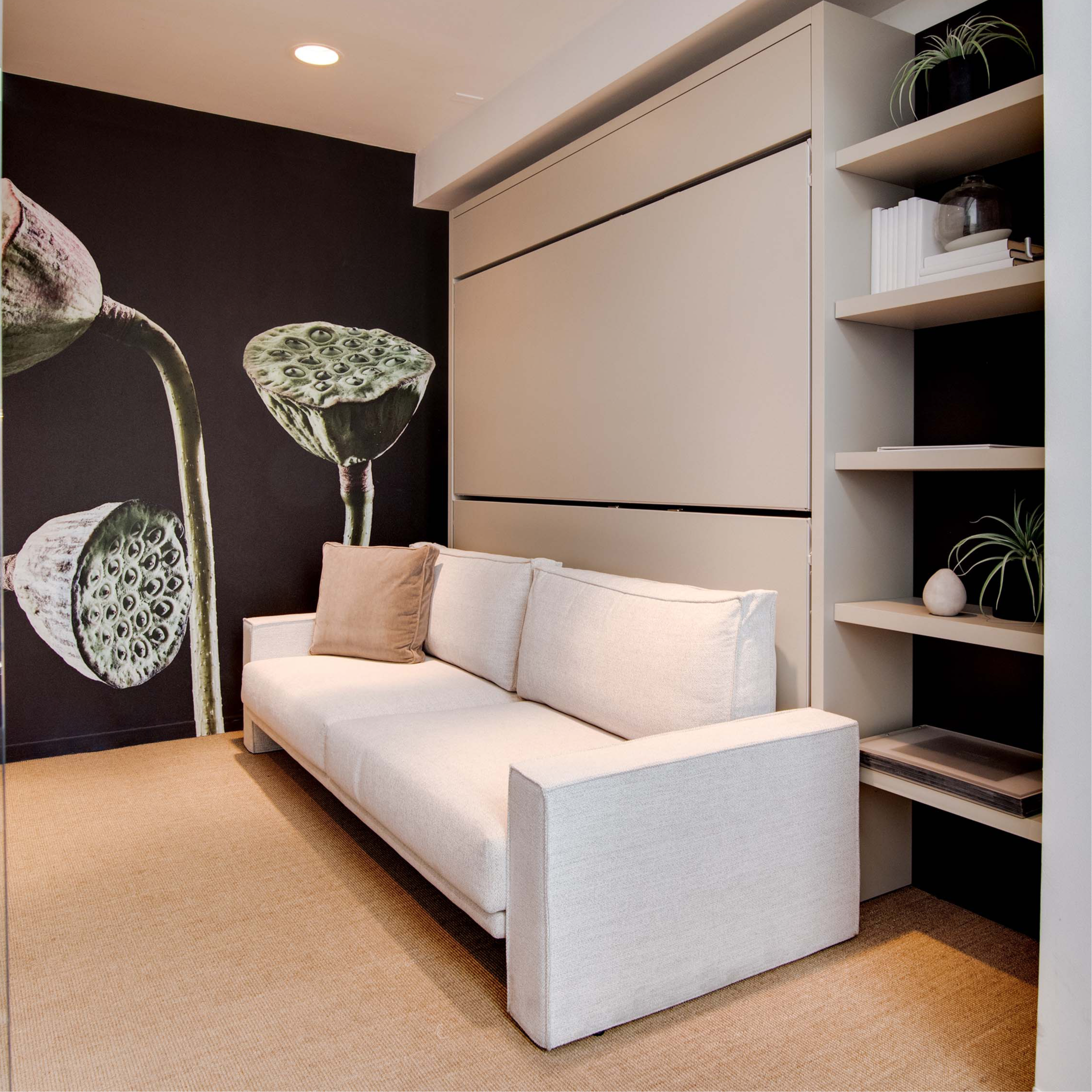 Kali Duo Murphy bunk beds with sofa shown in the closed position, ideal space saving furniture for small rooms