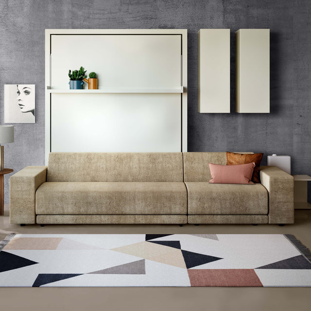 Oslo Sectional Queen Murphy bed closed, with modern sectional sofa in a compact space saving furniture design