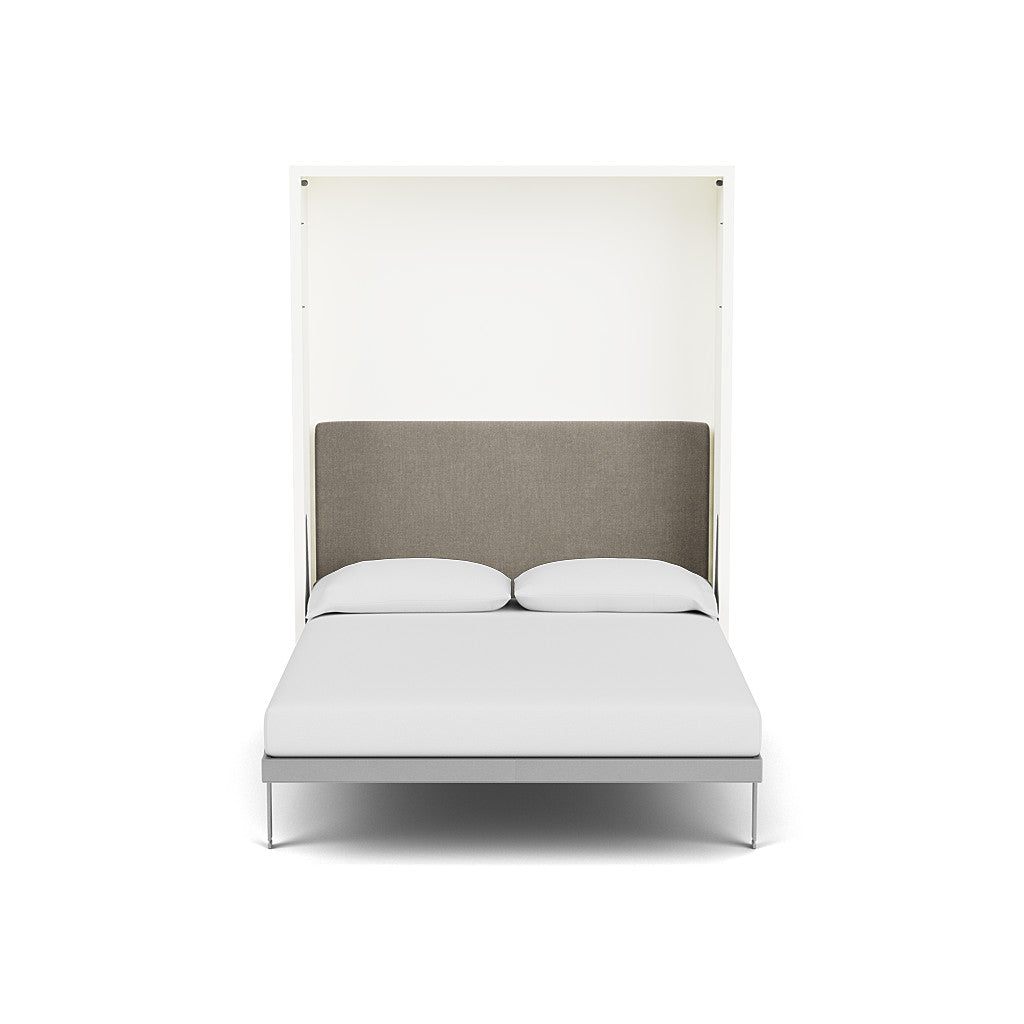 Penelope Queen wall bed in open position, showcasing upholstered headboard and minimalist frame design.