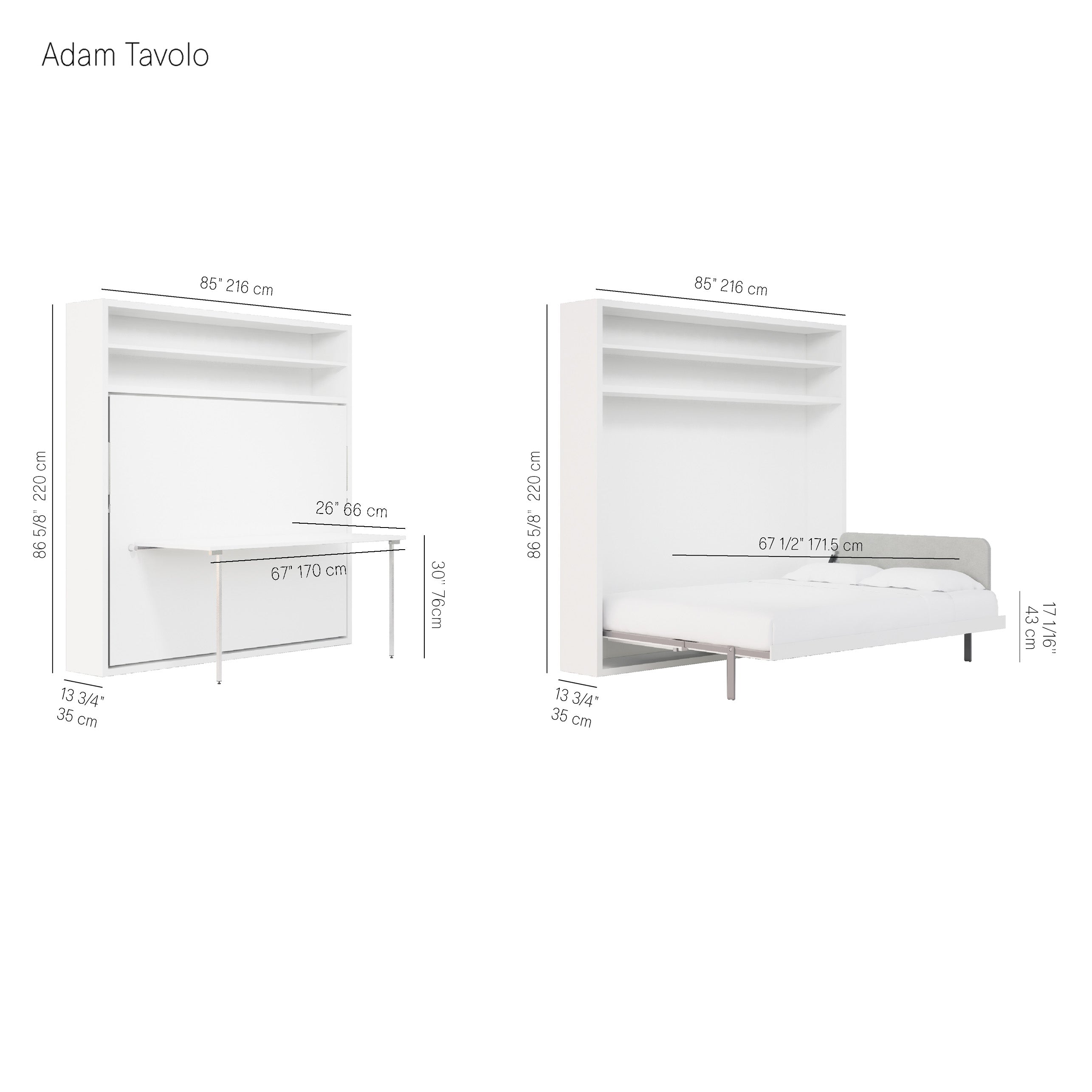 Adam Tavolo Wall Bed Product Dimensions