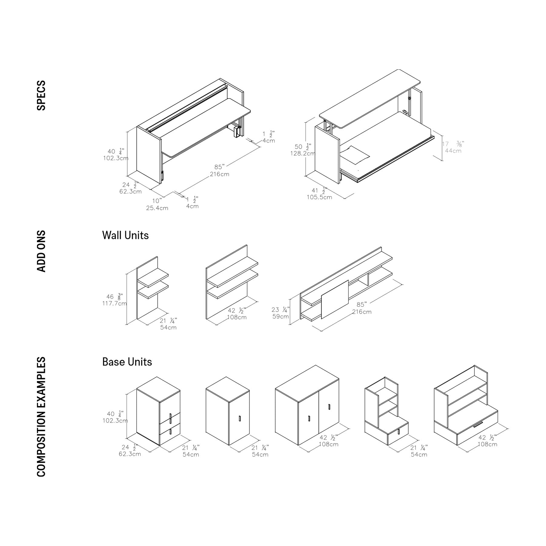 Cabrio Wall Bed Product Dimensions