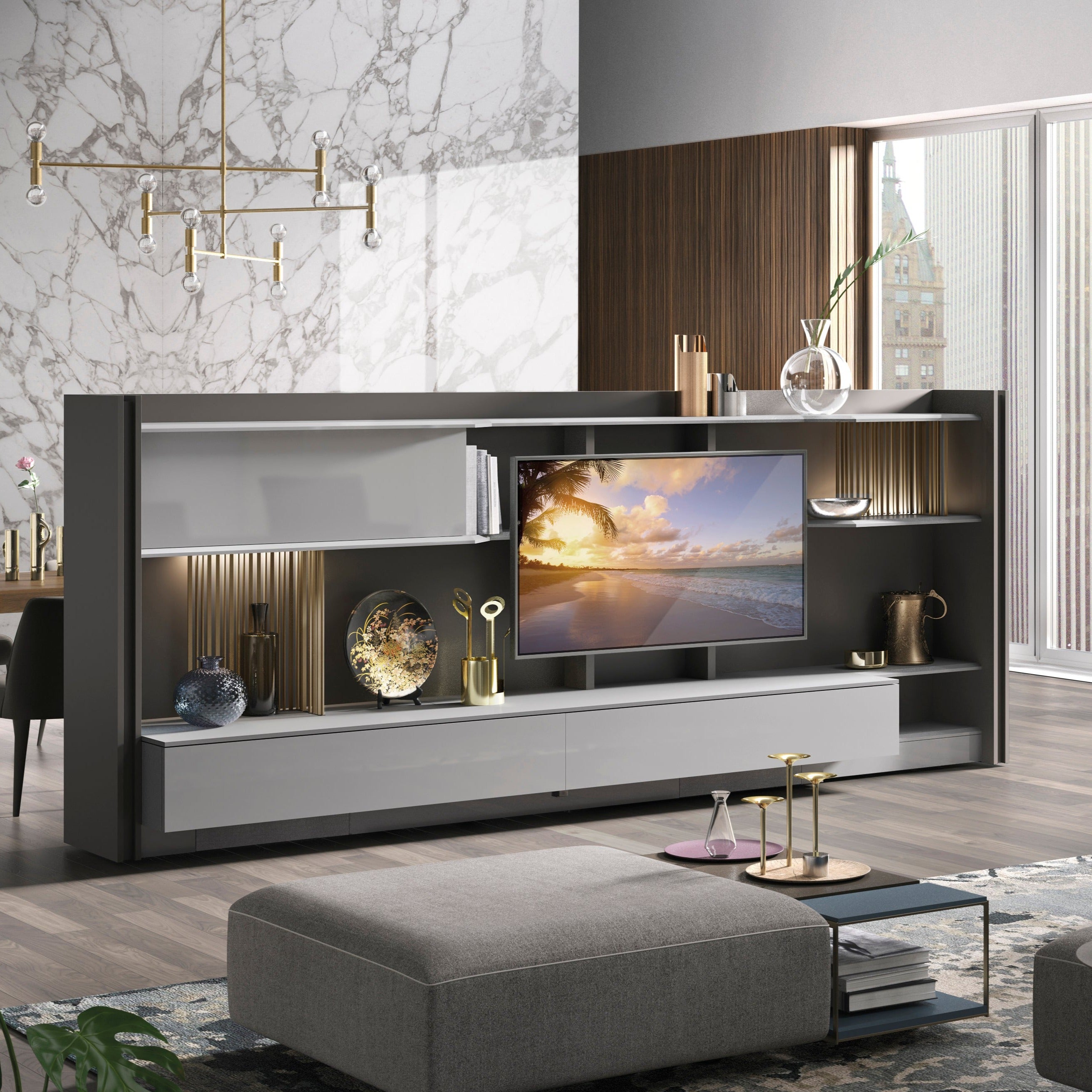 Freestanding store media unit