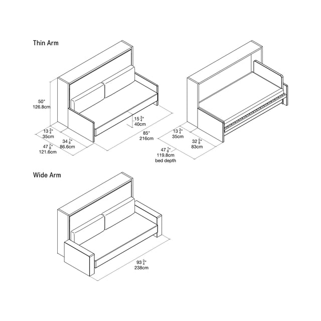 Kali Sofa Wall Bed Dimensions