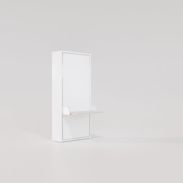 Angled view of Altea Desk Murphy bed with desk surface extended, shown against light gray background.