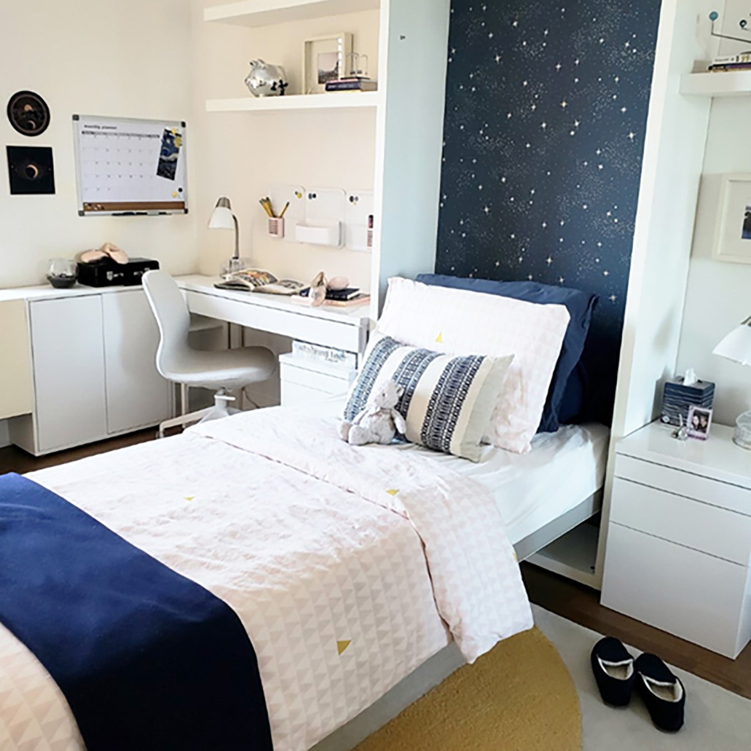 Altea Twin Murphy Bed installed in a child’s bedroom with built-in desk and shelving, perfect for small spaces.