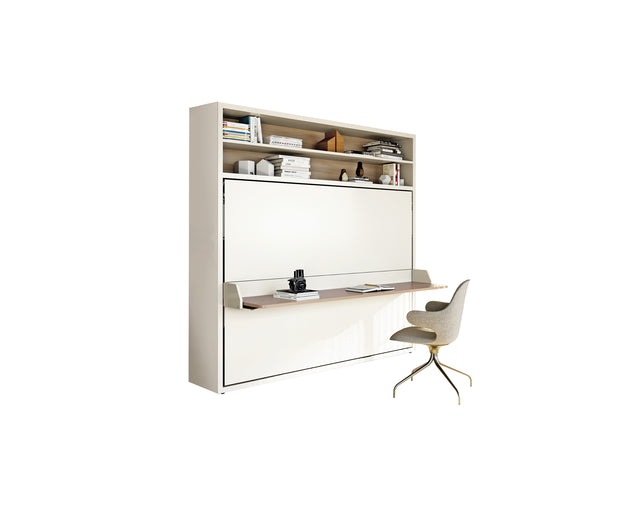 Circe Desk horizontal Murphy bed with desk in a compact home office setting, ideal queen wall bed for small space furniture solutions.