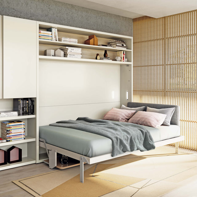 Circe Horizontal Queen Murphy bed with integrated desk in the open position, highlighting multifunctional furniture ideal for small spaces and modern interiors.