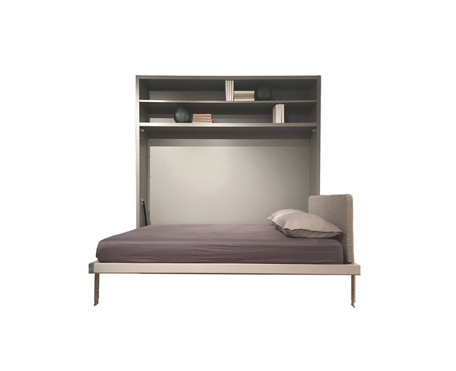 Circe horizontal queen wall bed with shelves shown on a white background, highlighting modern space saving furniture for compact living spaces.