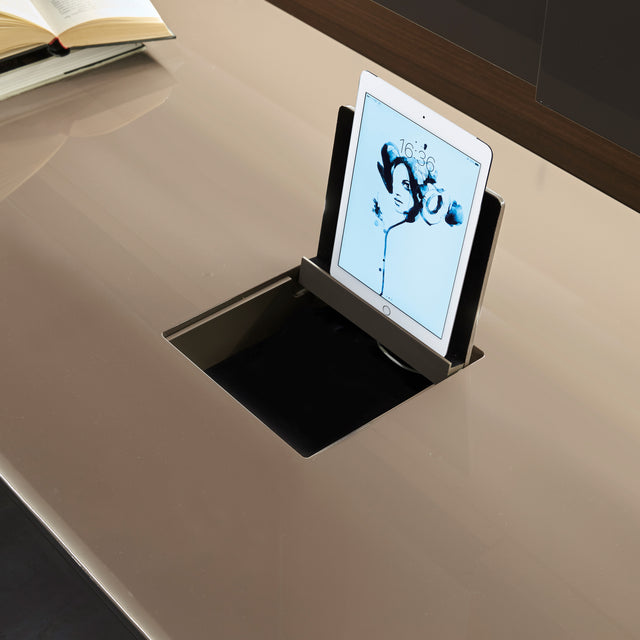 Custom cabinetry units desk with built-in tablet dock and concealed compartment — modern space-saving furniture by Resource Furniture.