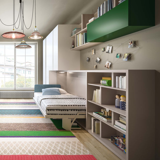 Kali Desk wall bed shown open with twin size mattress, offering multifunctional space saving furniture design