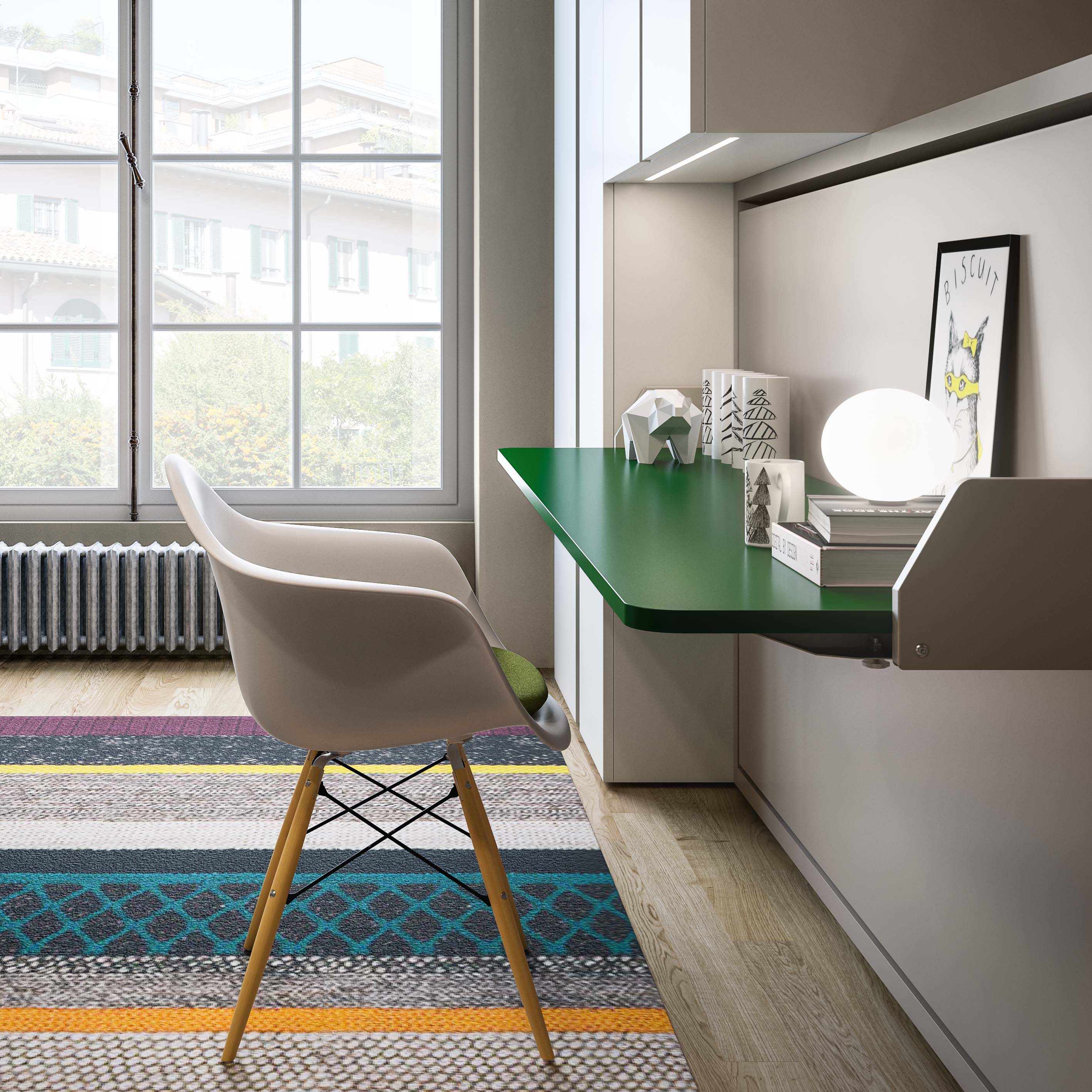 Kali Desk wall bed with integrated desk in the closed position, a smart space saving furniture solution.