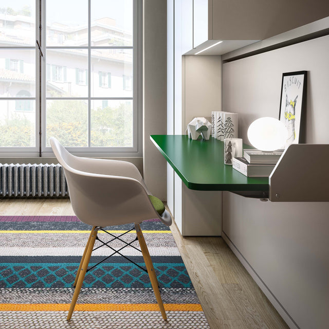 Kali Desk wall bed with integrated desk in the closed position, a smart space saving furniture solution.