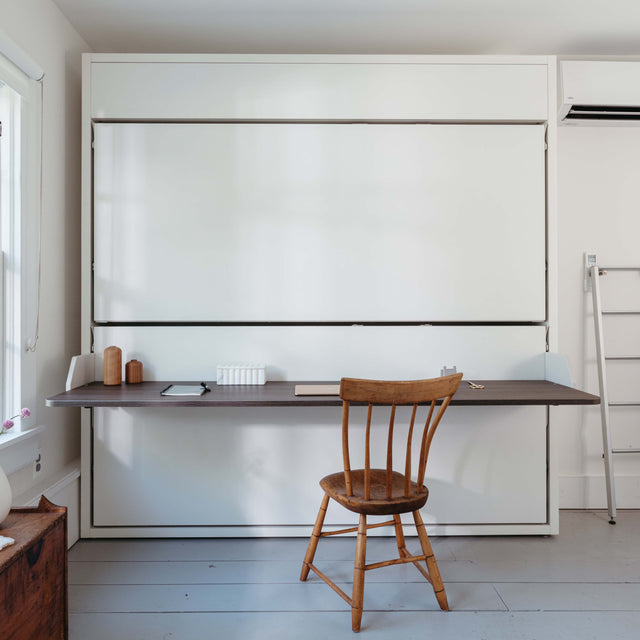 Kali Duo Desk XL Twin Murphy bunk beds in closed position with desk, perfect for small spaces and multifunctional rooms.