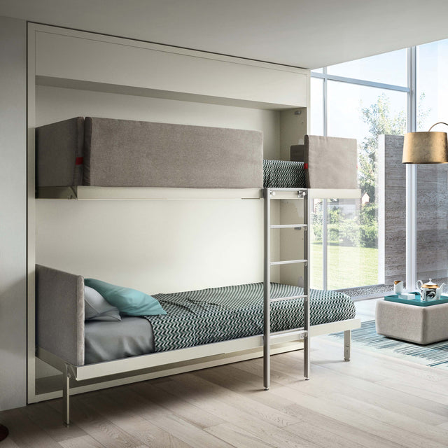 Kali Duo Murphy bunk bed with two twin XL beds shown open in a modern room, ideal space saving furniture for small spaces.