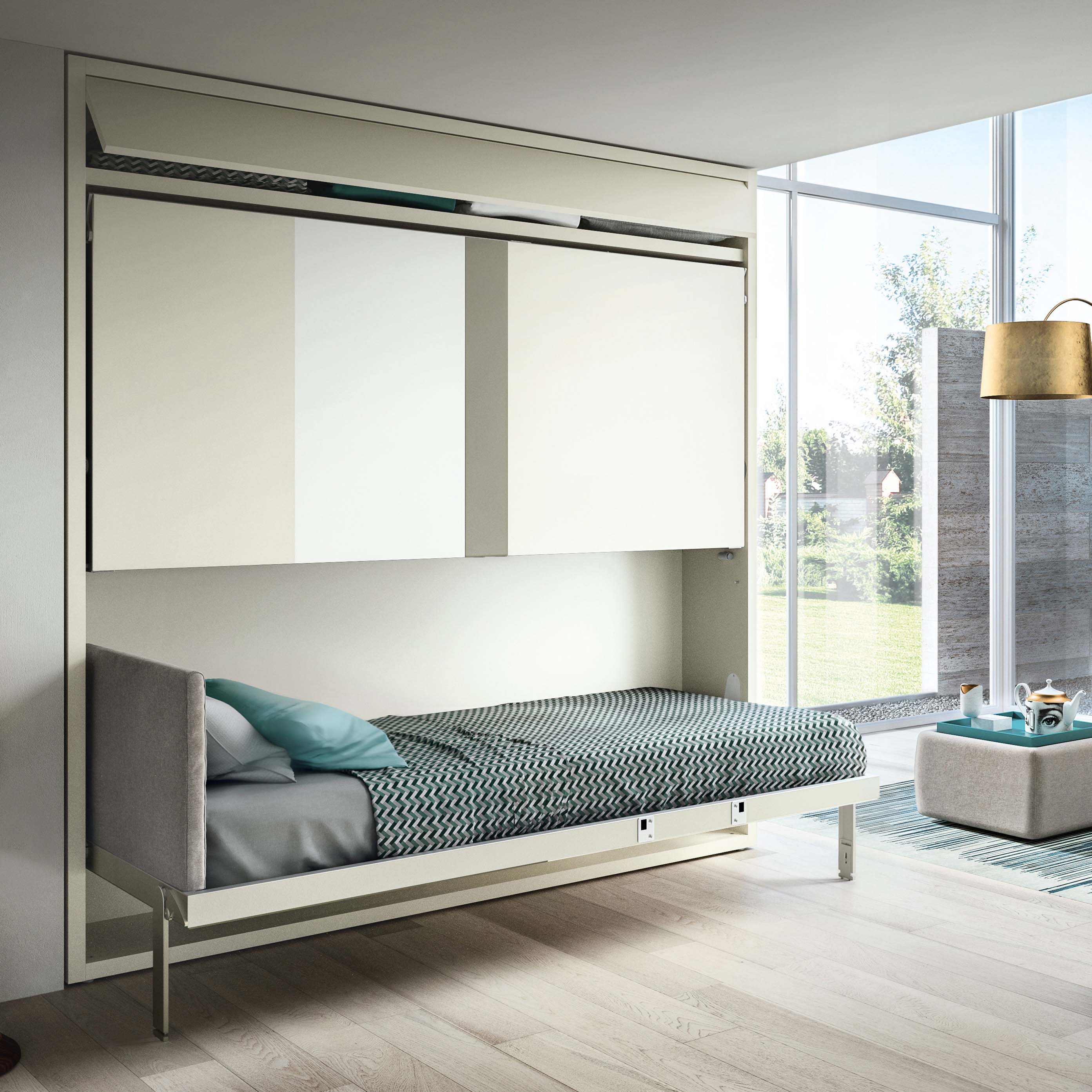 Kali Duo Murphy bunk bed shown open with two twin XL beds and built-in ladder, a smart solution for space saving furniture and multifunctional use.