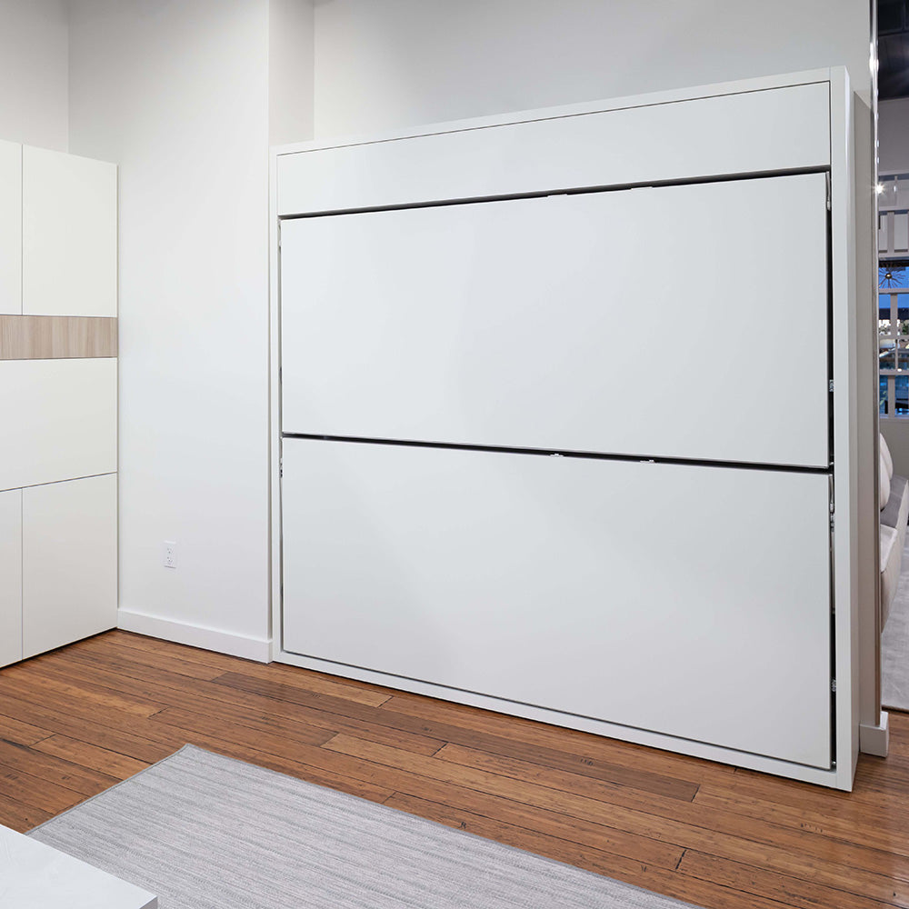 Closed Kali Duo Murphy bunk beds in a minimalist room, ideal space saving furniture solution for small spaces