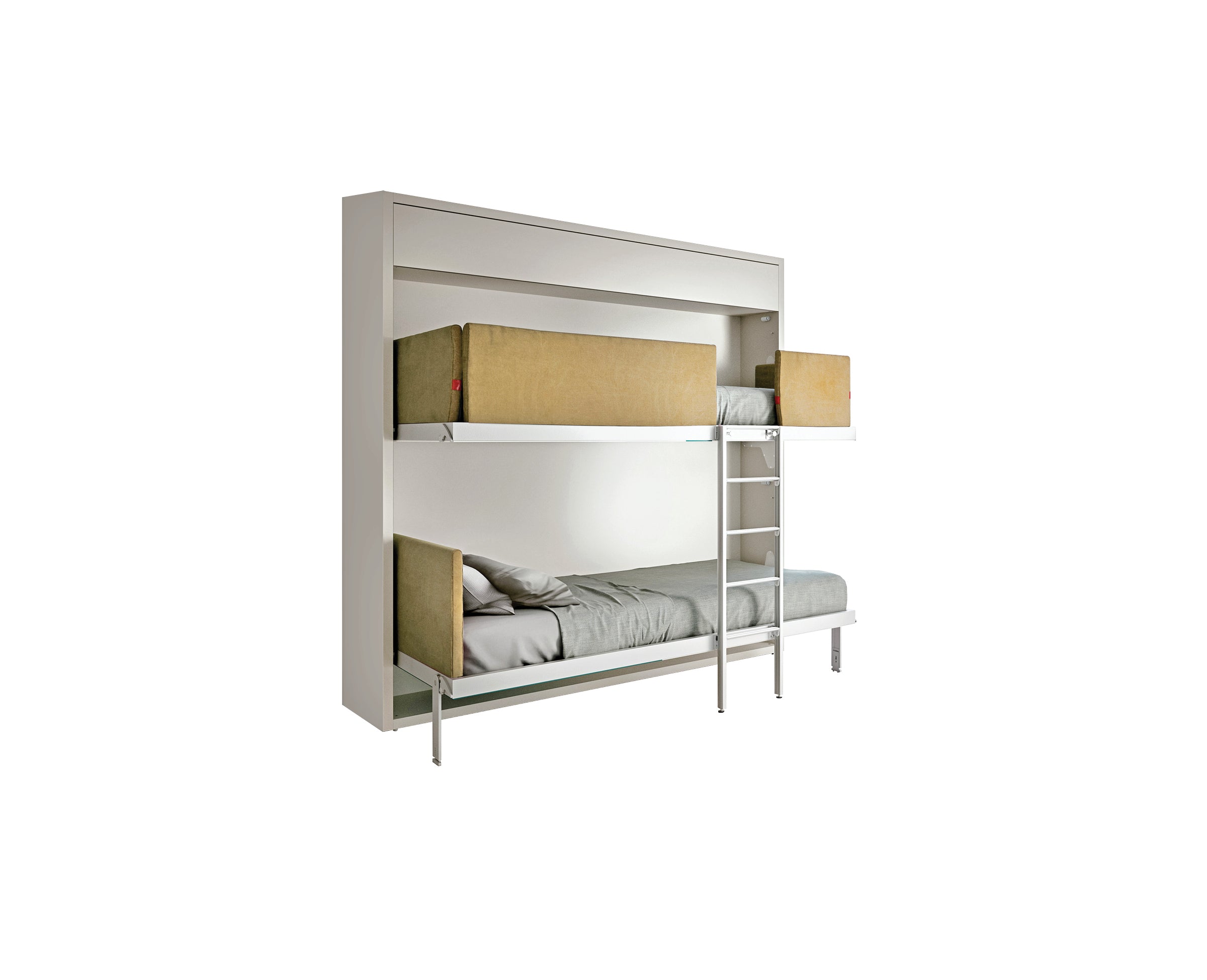 Kali Duo Murphy bunk beds with two twin XL-sized mattresses shown in open position, modern multifunctional furniture for small spaces.