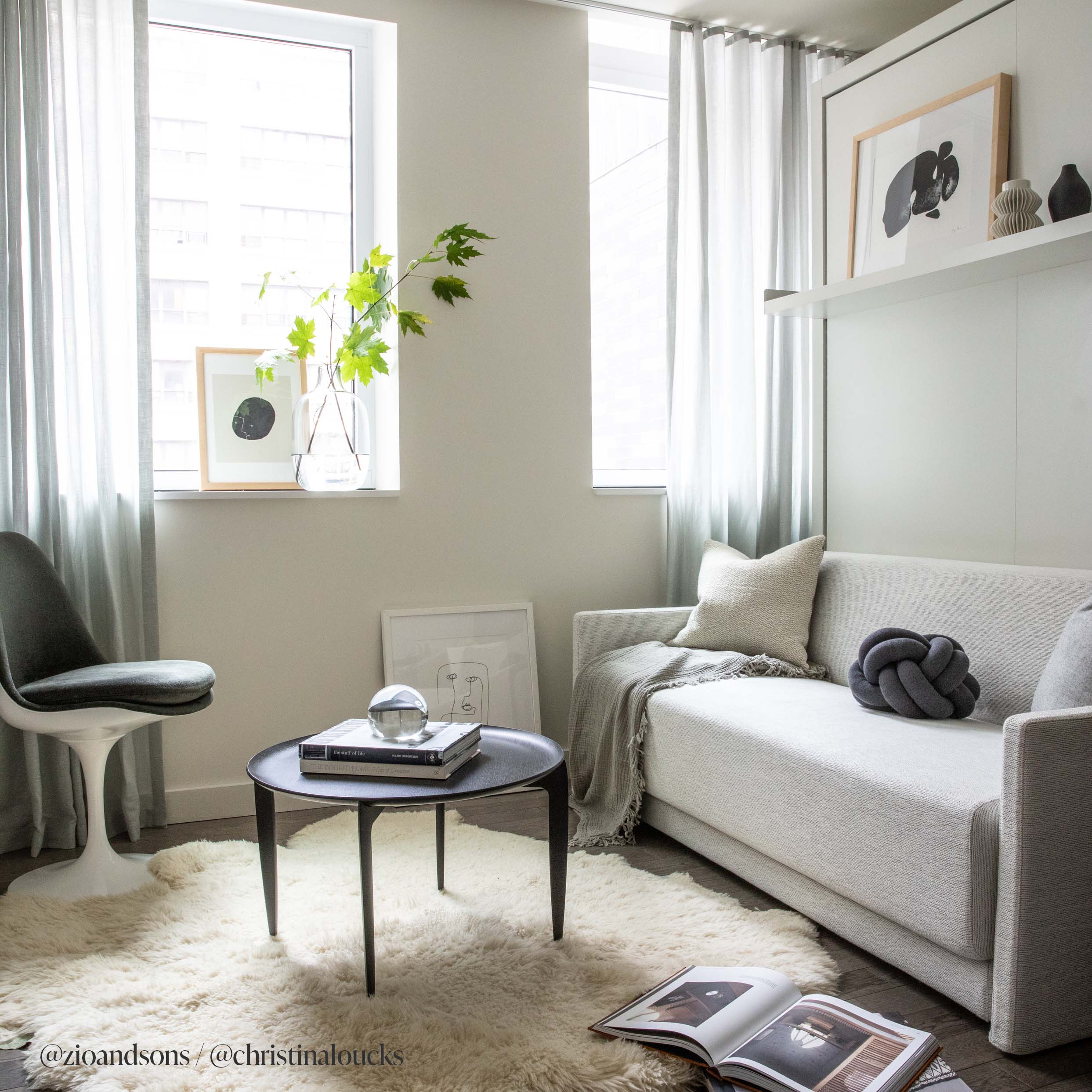 Oslo Sofa Queen Murphy Bed with Sofa and Hidden Storage in a modern light-filled room with neutral decor and plush textures