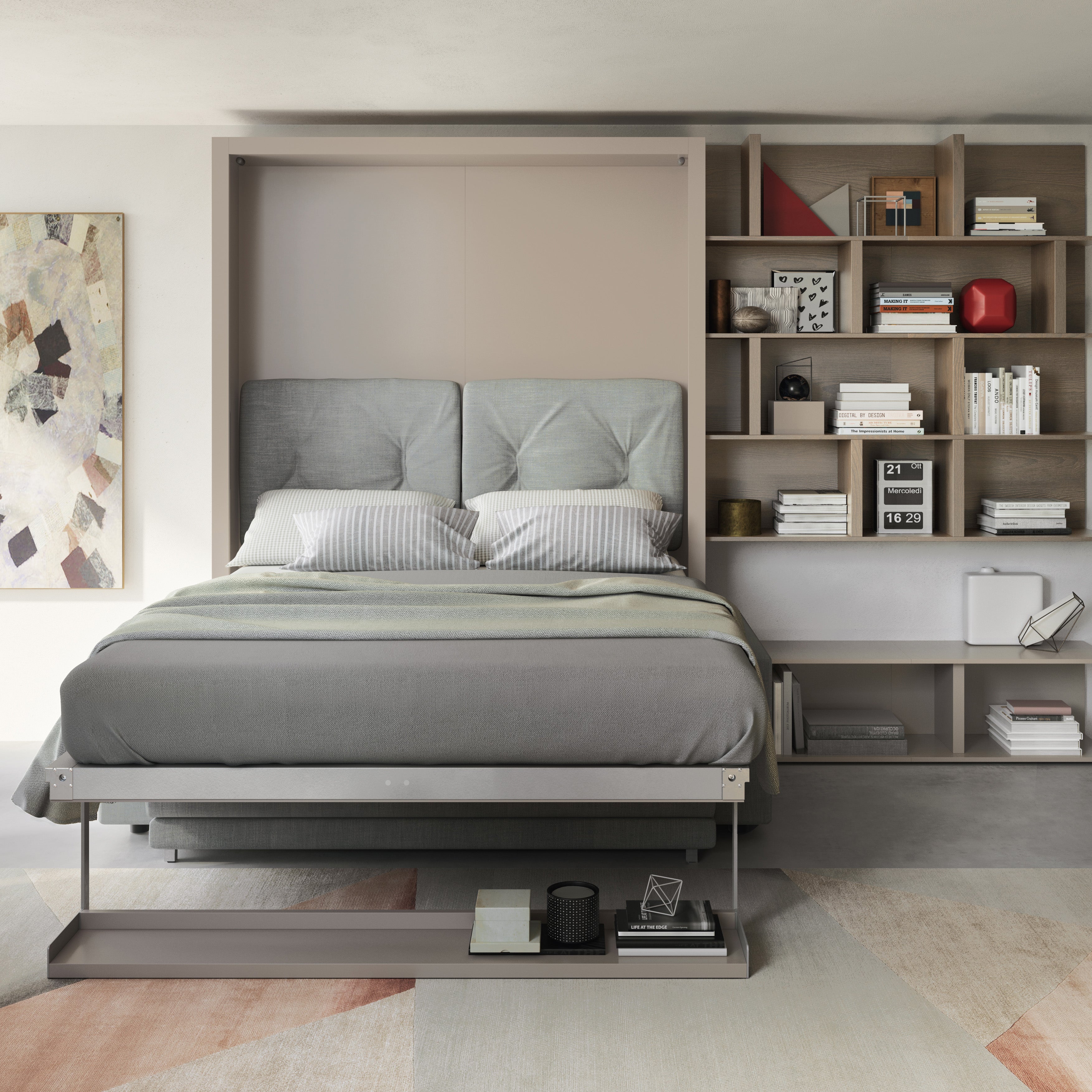 Oslo Sofa with Queen Murphy bed open – multifunctional wall bed with sofa and hidden storage for small spaces