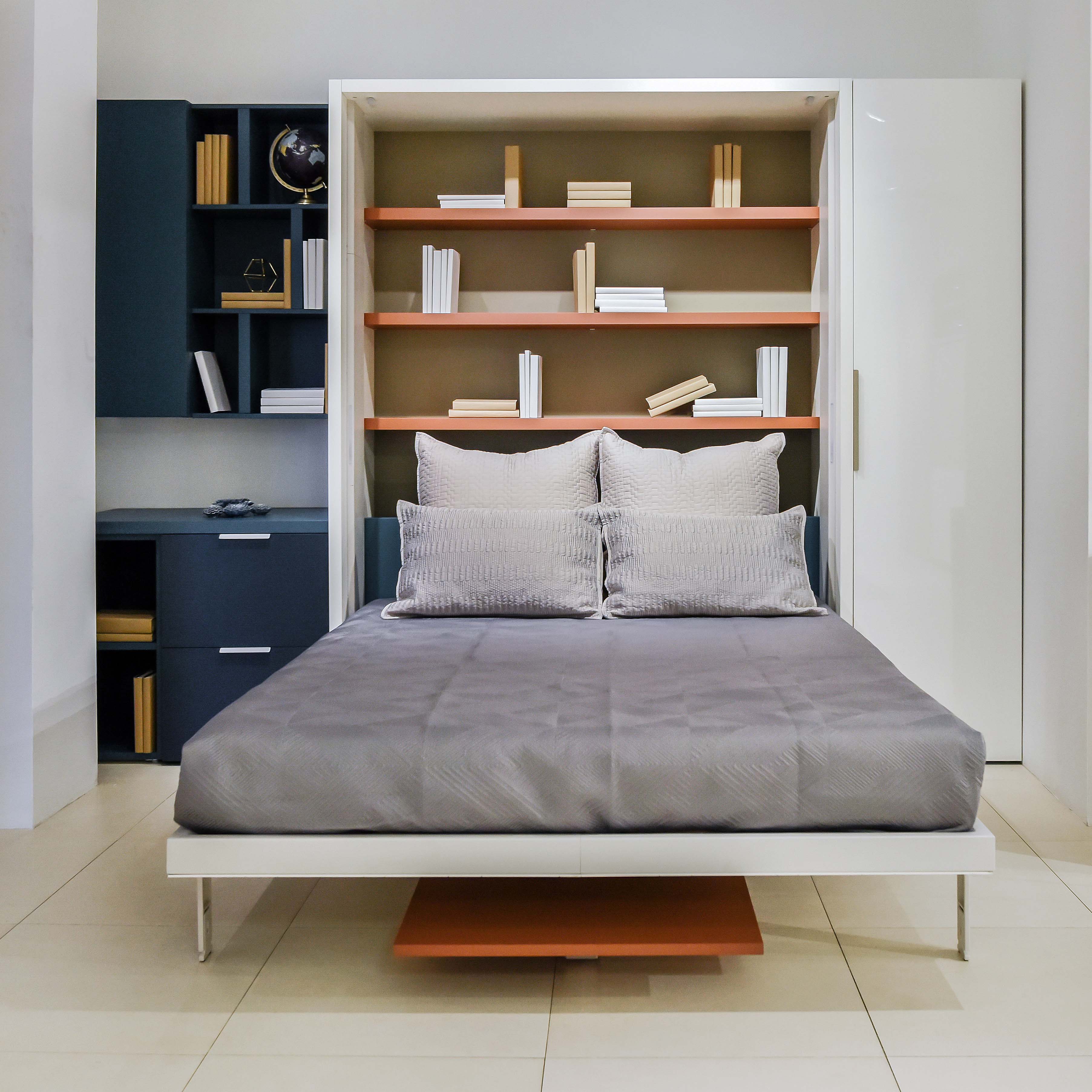 Penelope Dining Queen Murphy bed with built-in dining table fully extended – multifunctional space saving furniture