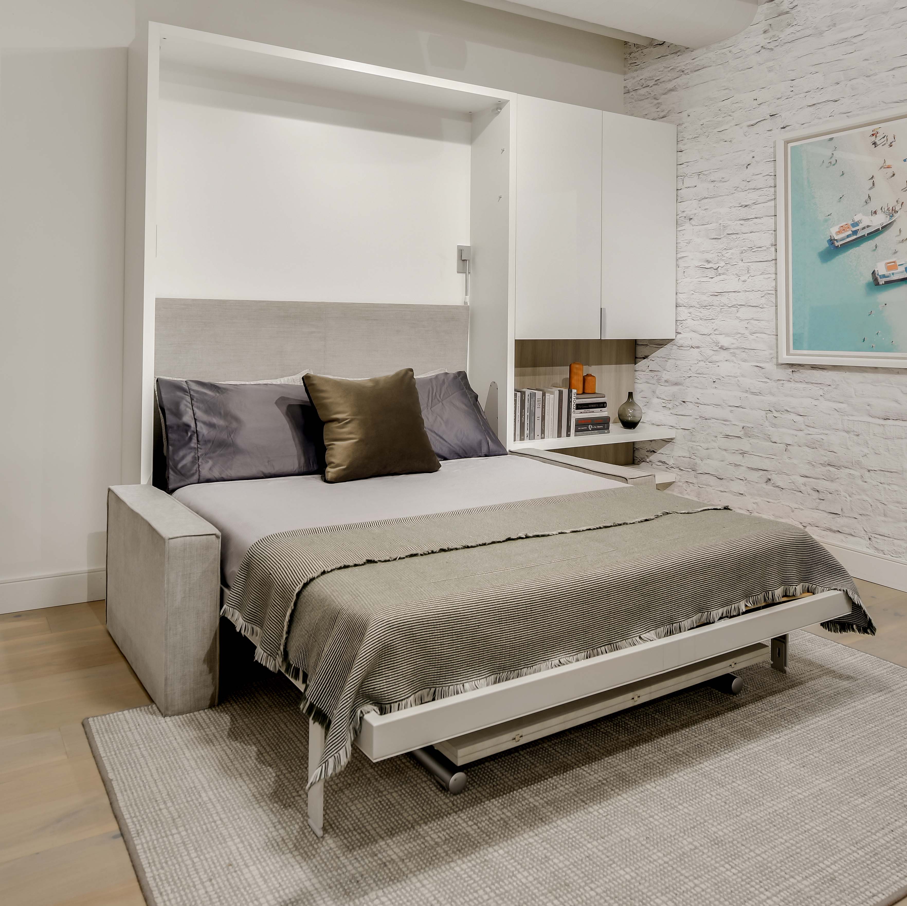 Penelope Sofa transforming into a queen Murphy bed at Resource Furniture’s New York showroom. A multifunctional, space saving furniture solution for small spaces.