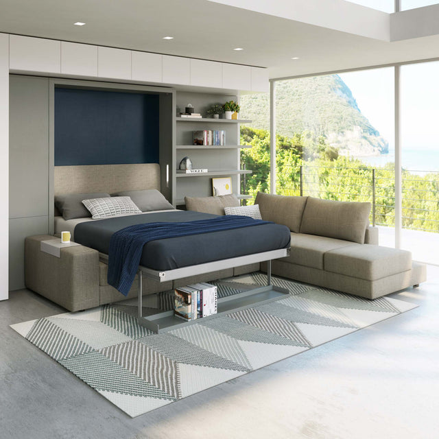 Tango Sectional Murphy bed shown open in bright contemporary living space with ocean view.