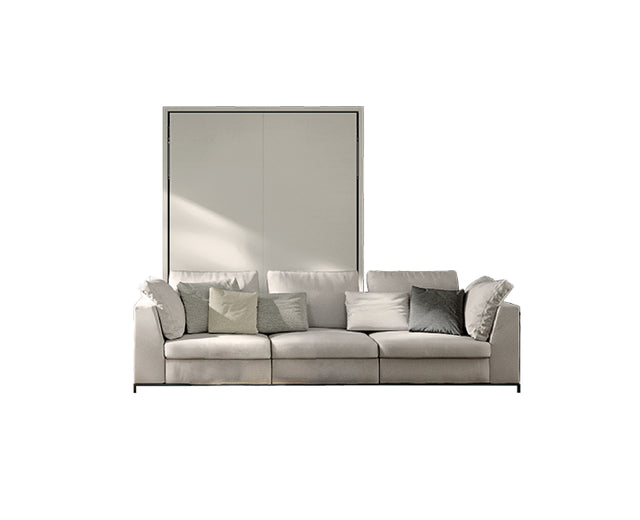 Tonale Sectional wall bed system shown in closed position with a modular sofa, isolated on a white background.