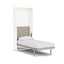 Twin size white wall bed with beige headboard on a white background