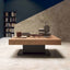 The Ceres table in its compact form, styled with modern decor elements and earthy tones for a contemporary aesthetic.