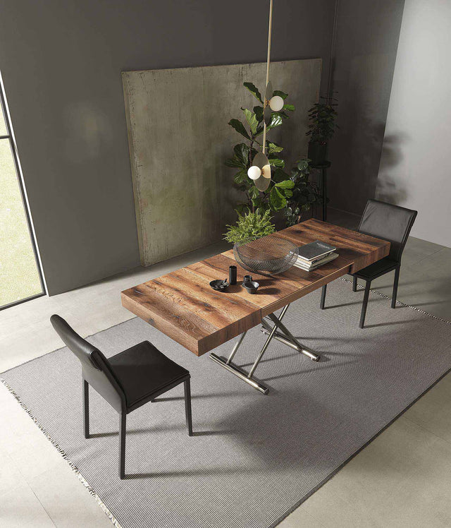 Fully extended Cristallo Mini table as a spacious dining setup, perfect for small gatherings and versatile spaces.