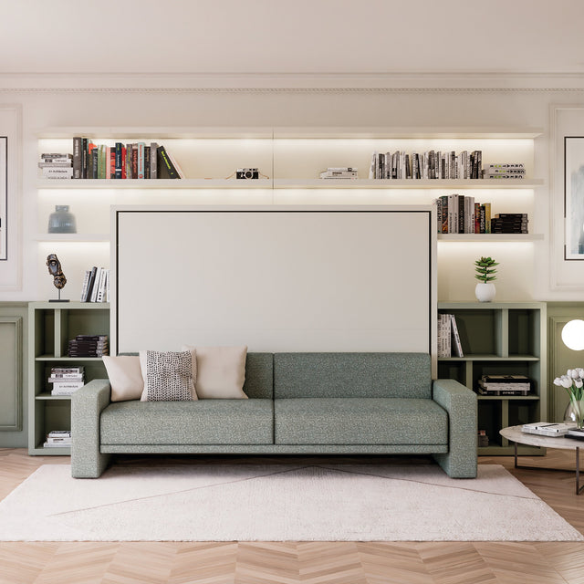 Front view of the Atena Horizontal Sofa Wall Bed closed, showing the sofa and integrated wall bed in a modern interior.