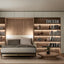 Diana Sofa Wall Bed fully open at night, revealing the bed in a warm, guest-ready living space with integrated shelving.