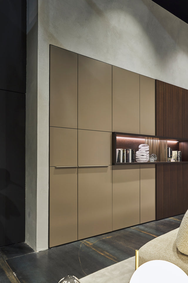 Closed custom entryway cabinet with integrated shelving and concealed storage – space saving furniture by Resource Furniture.