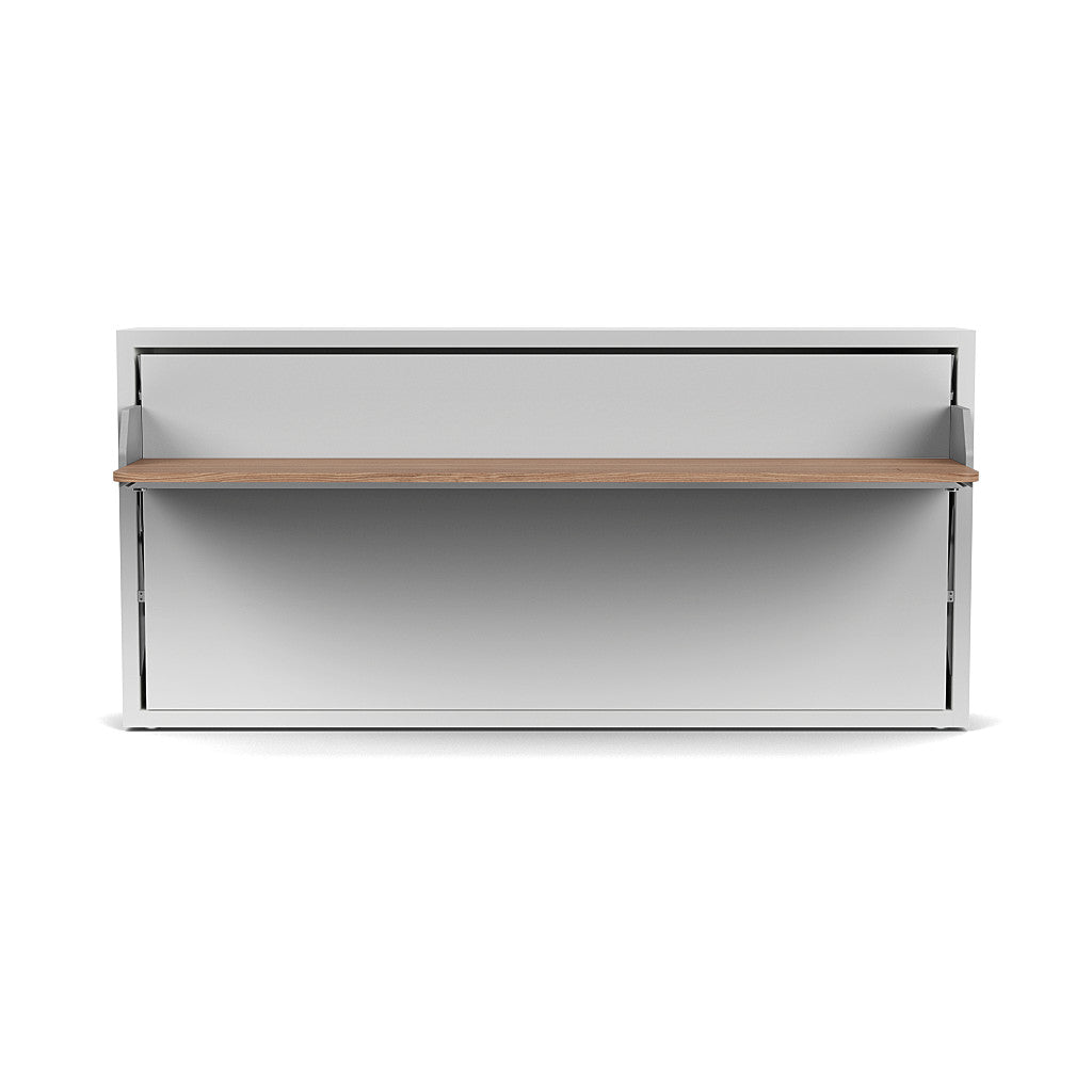 Kali Desk Murphy bed in closed position with desk extended, a sleek space saving furniture solution for multifunctional rooms.