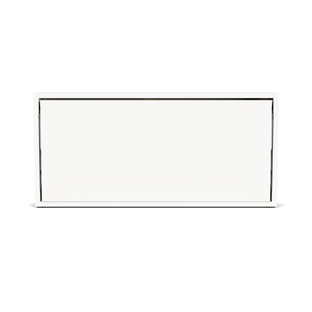 Closed view of the Kali horizontal twin Murphy bed in a sleek white cabinet, ideal for maximizing small space functionality.