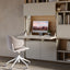 Light-tone Maxi Desk with flip-down surface and integrated shelving by Resource Furniture