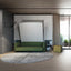 Minerva Vertical Sofa Wall Bed transitioning from a stylish green sofa to a queen-sized bed in a multifunctional living space.