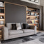 Tonale Sofa by Resource Furniture — light gray modern sofa in a compact living room with built-in bookshelves; small space furniture and contemporary seating.