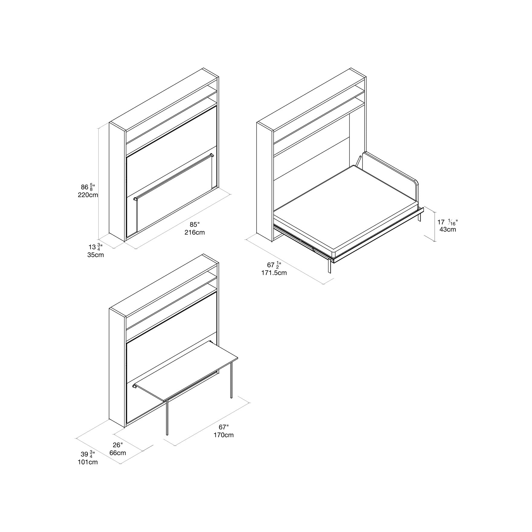 Adam Tavolo Wall Bed product dimensions
