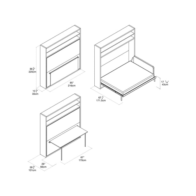 Adam Tavolo Wall Bed product dimensions