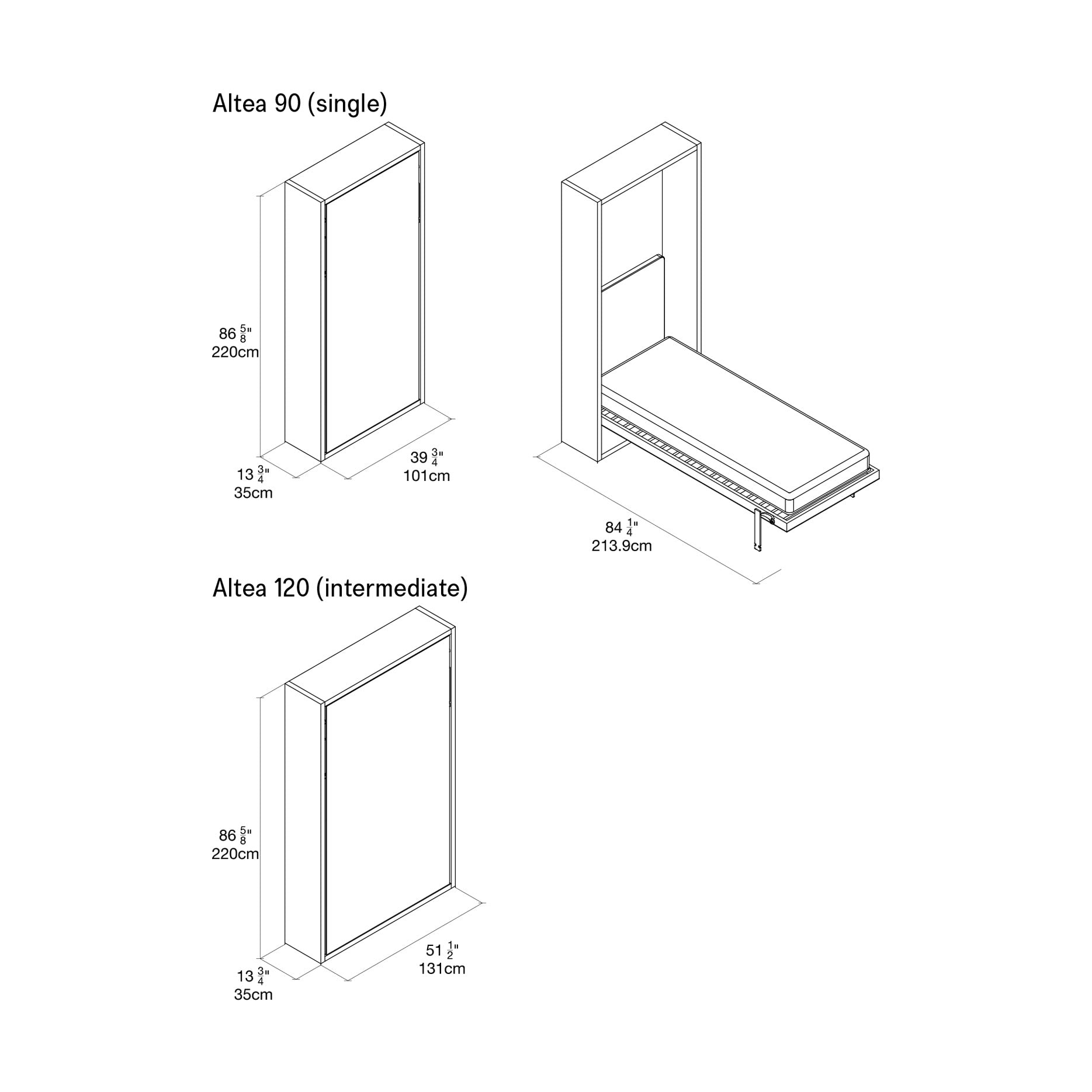 Altea Twin Wall Bed Product Dimensions