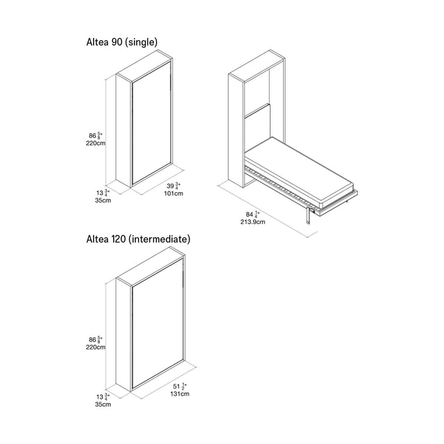 Altea Twin Wall Bed Product Dimensions