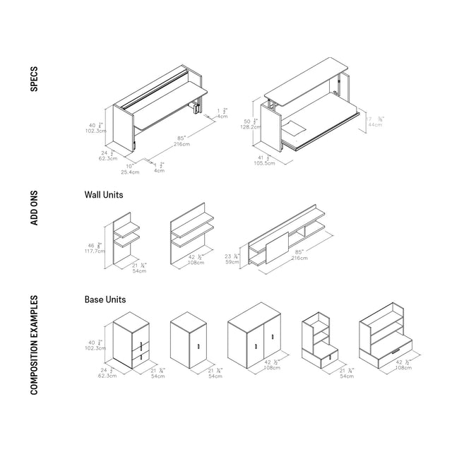 Cabrio Wall Bed Product Dimensions