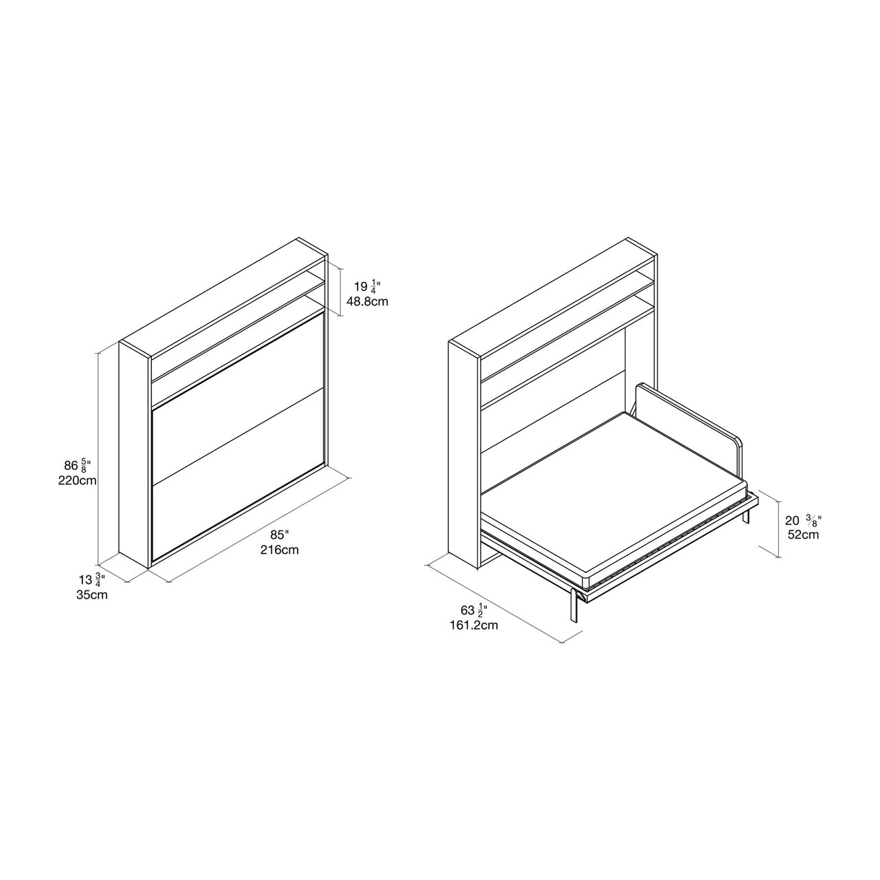 Circe | Queen Wall Bed | Horizontal with Shelves